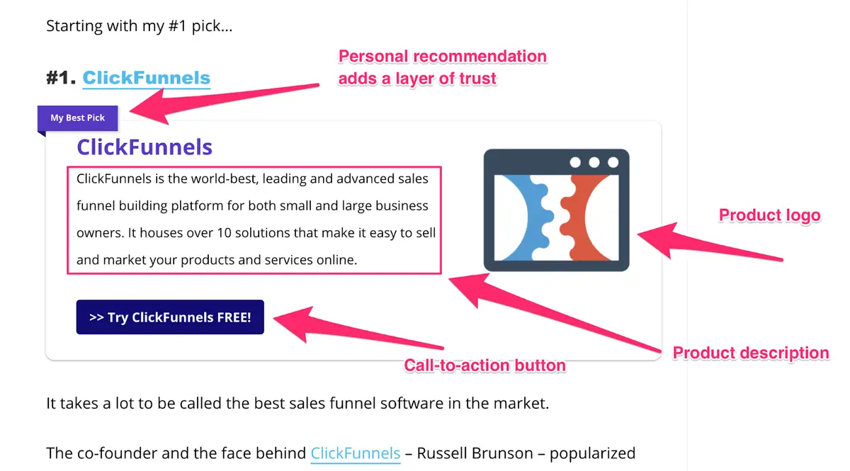 lasso single product display with annotations