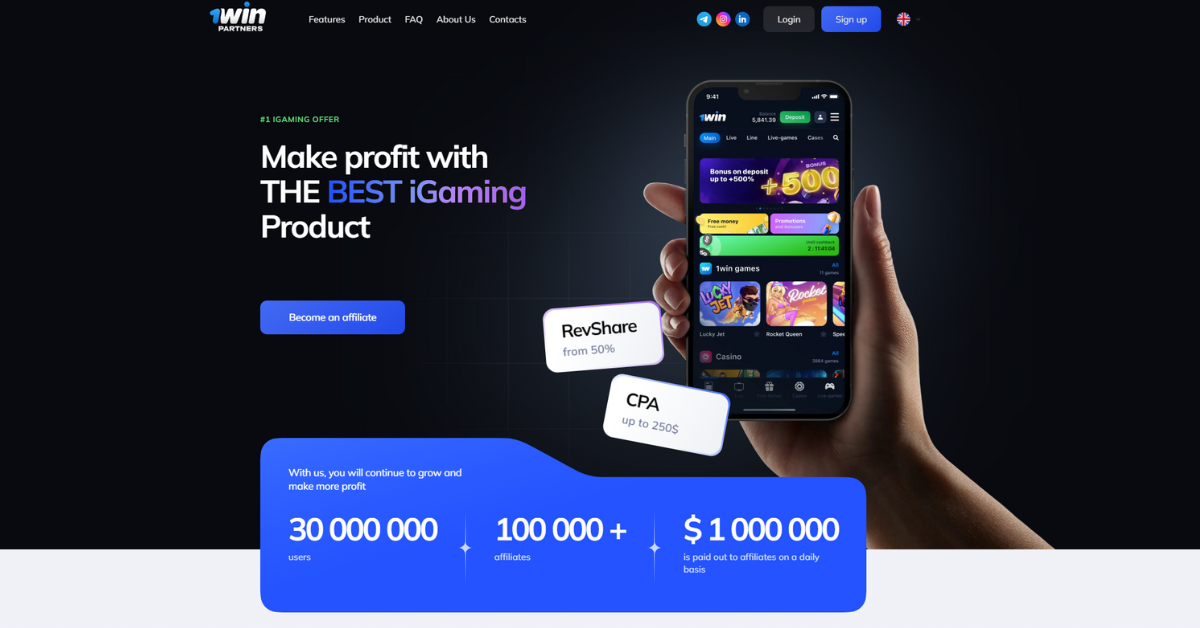 1win Partners affiliate program signup page