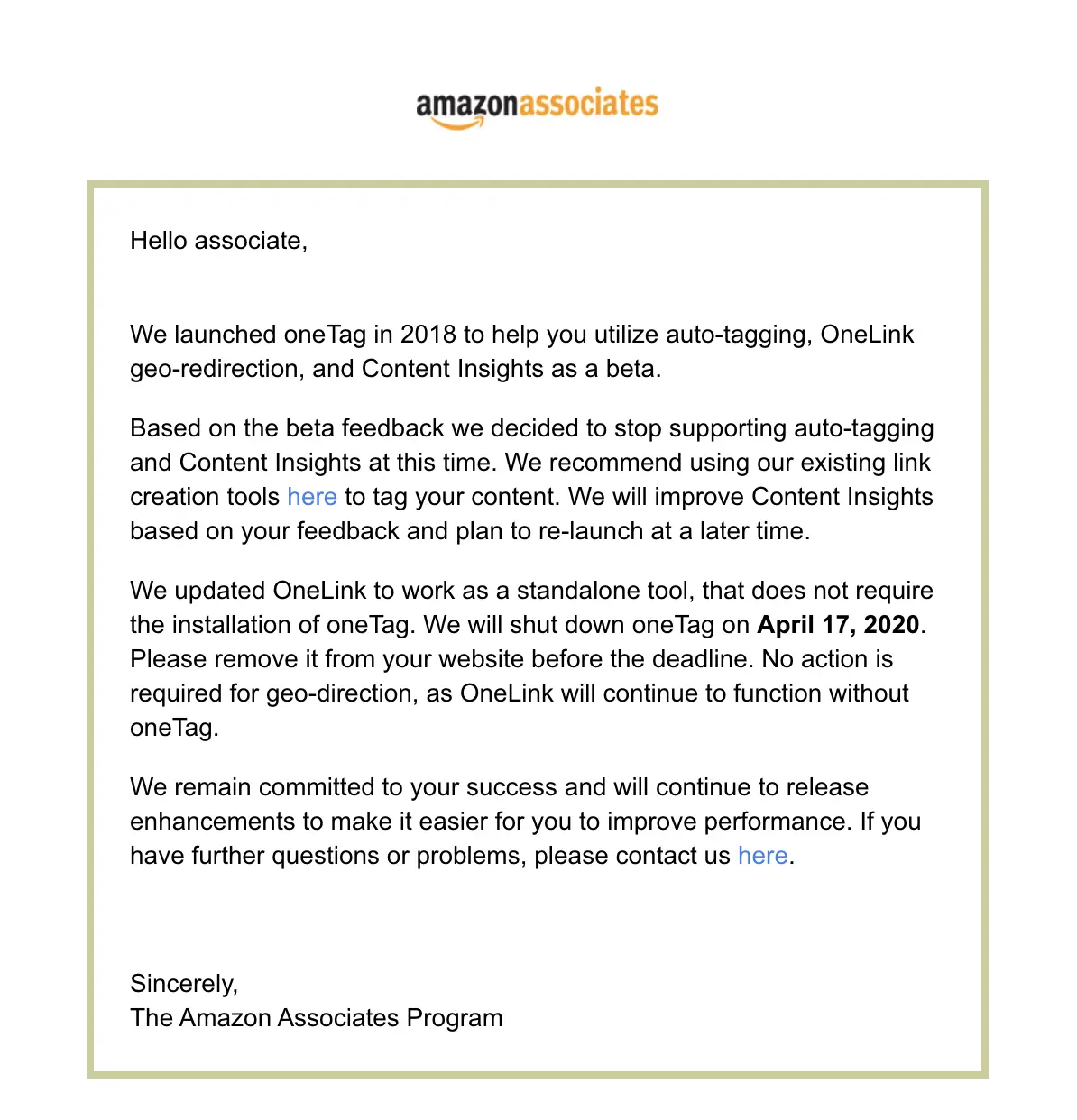 Amazon Associates OneLink Annoucement