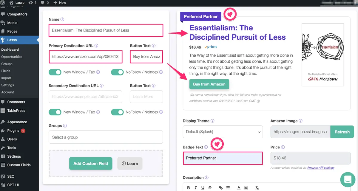 inside lasso dashboard essentialism product page annotated