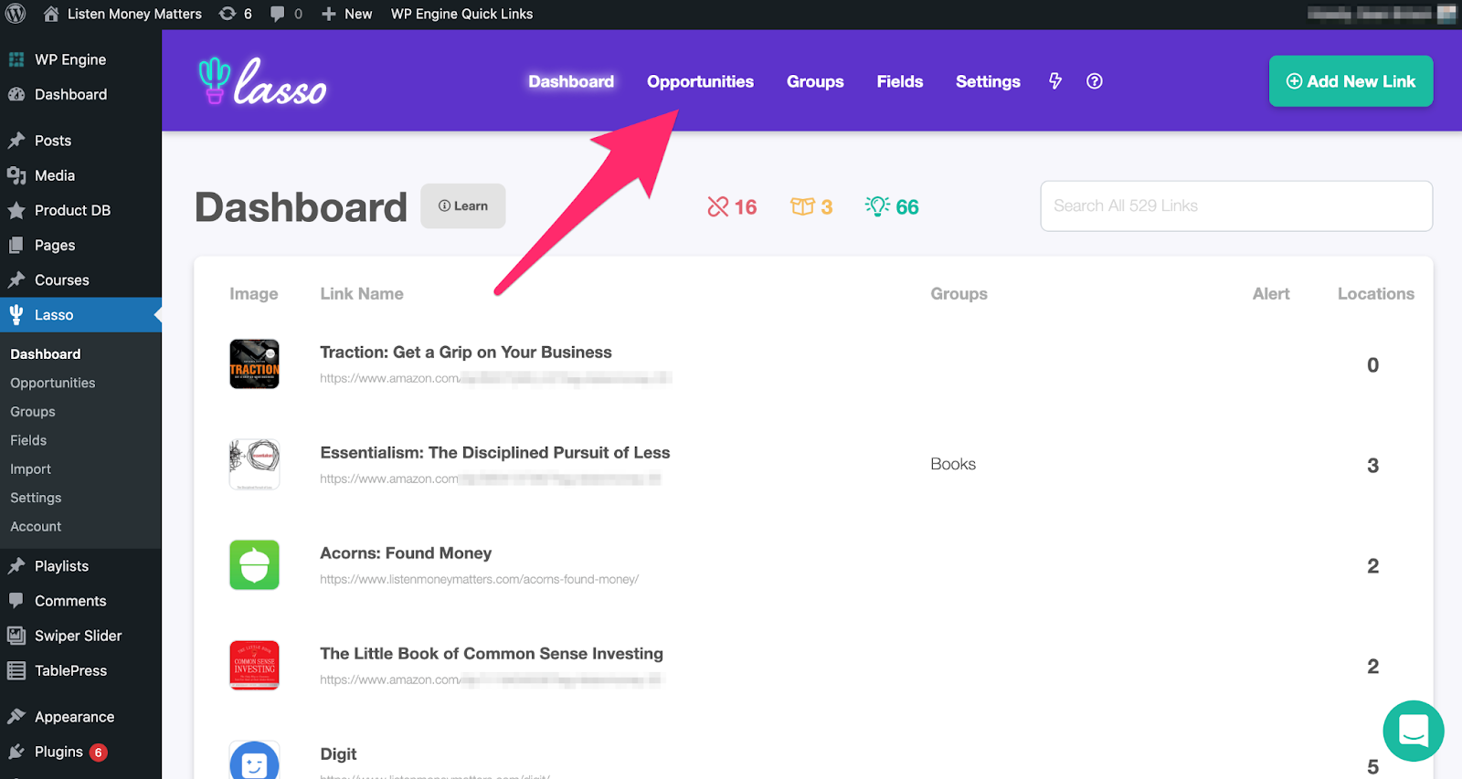 click in the header under opportunities from your lasso dashboard