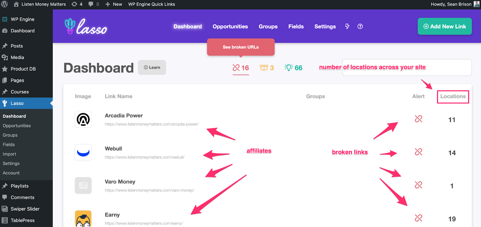 lasso dashboard broken link alerts