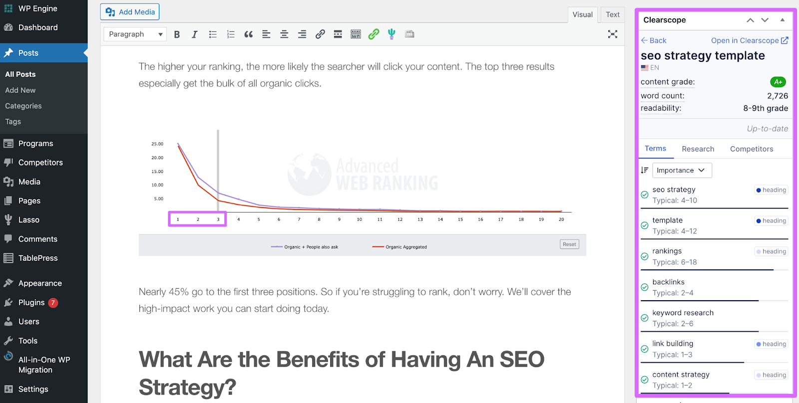 using clearscope with wordpress post editor
