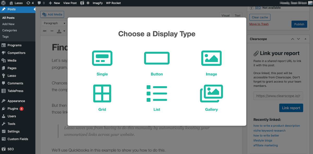 choosing a display type using lasso