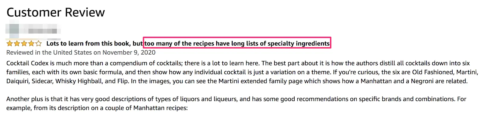 amazon customer review example of review mining to get conversion copywriting ideas