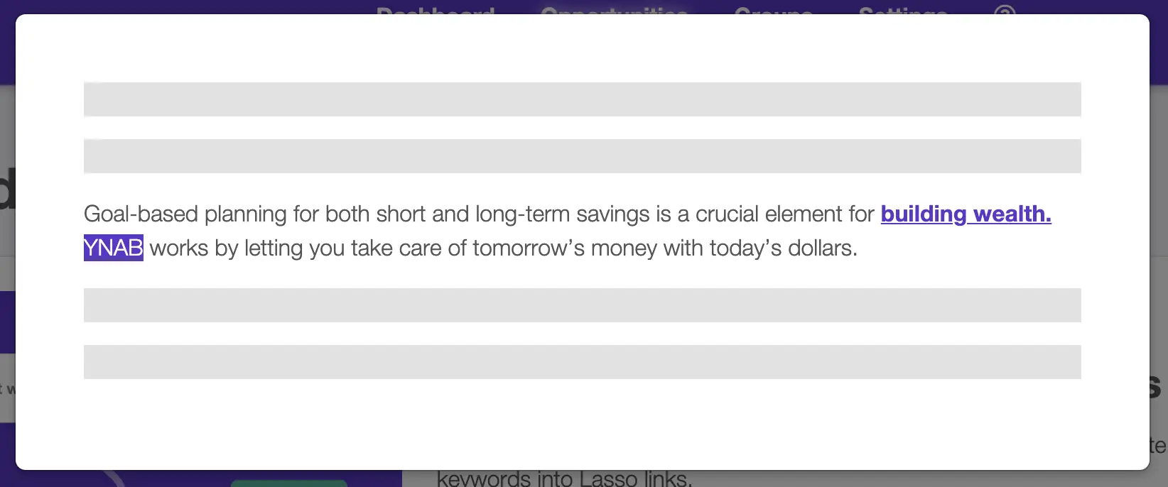 keywording tool shows the context of the keyword in question in posts