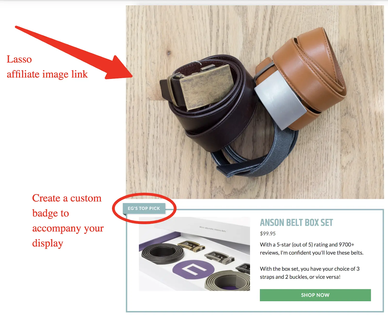 using images and custom badges link to promote affiliate links