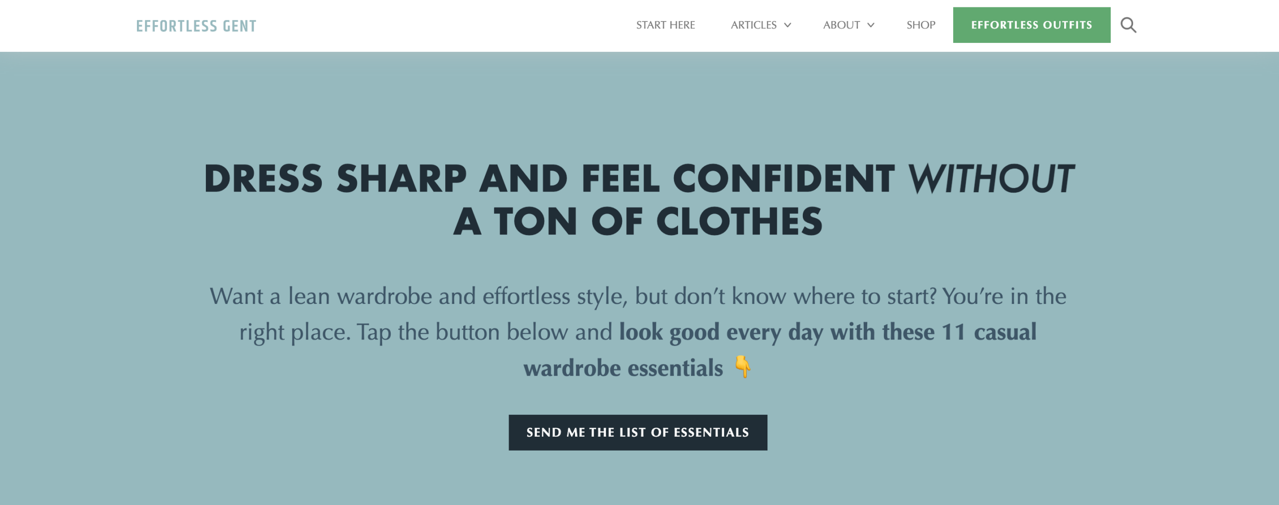 effortless gent home page affiliate marketing example
