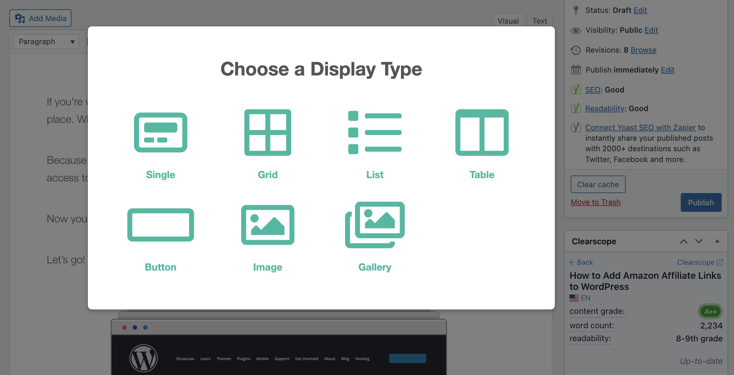 choosing a lasso display type for adding amazon affiliate links to wordpress
