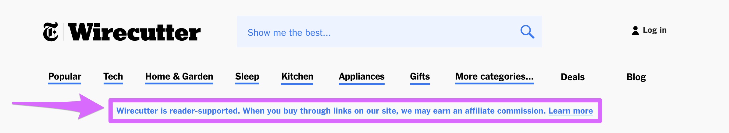 wirecutter disclosure in header