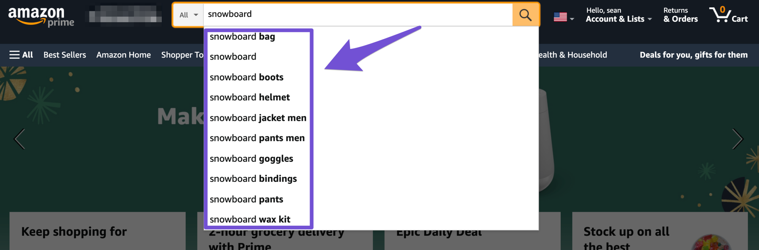 amazon auto complete using search bar