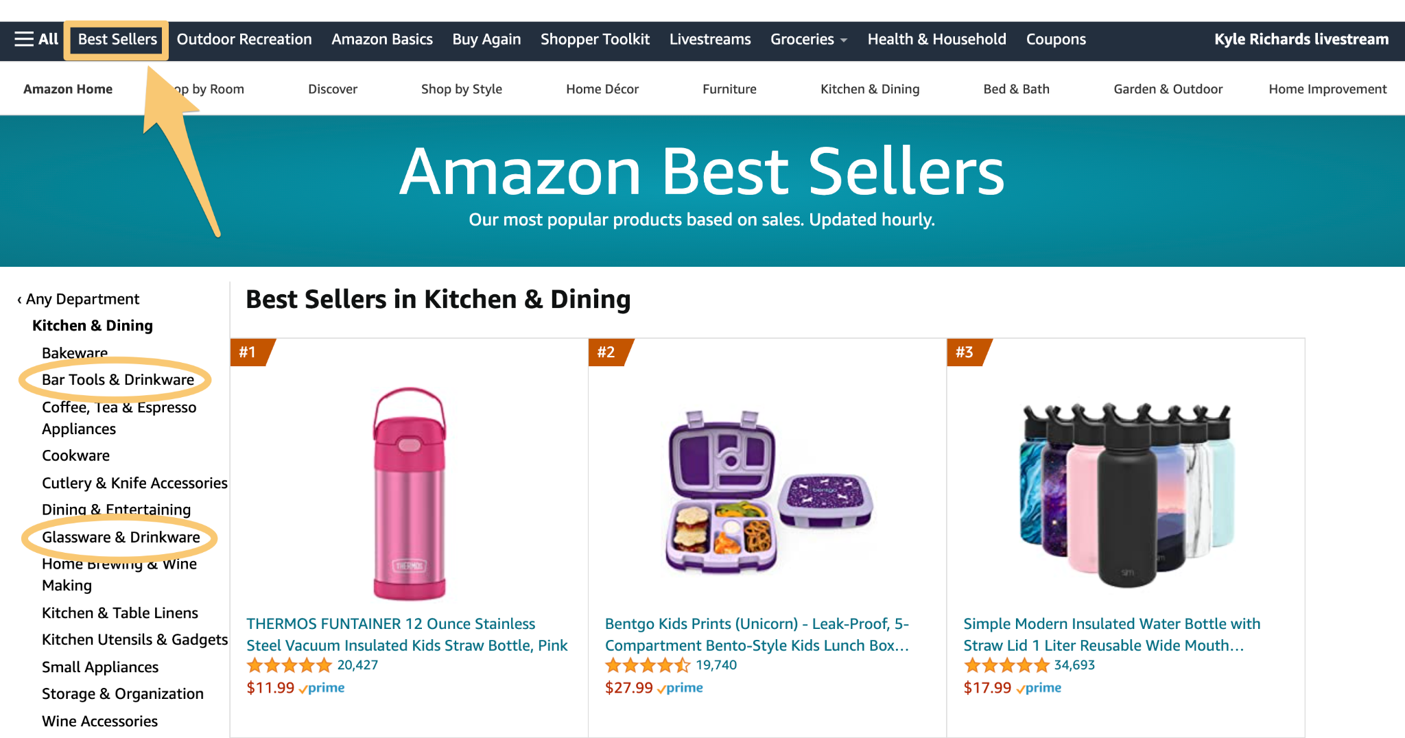 finding best sellers on amazon website