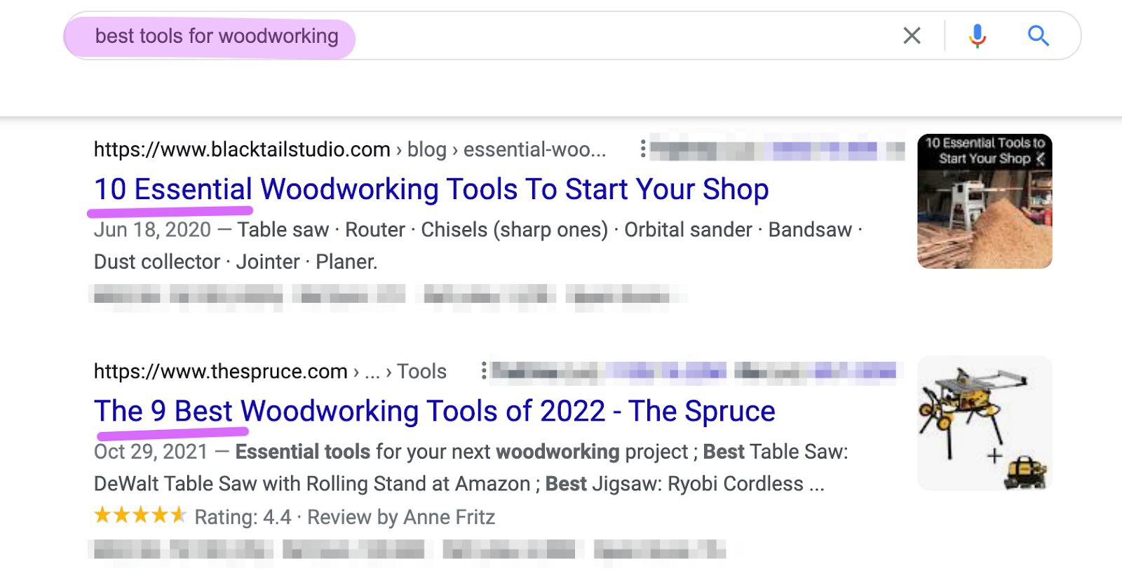 serp showing listicles for specific search query