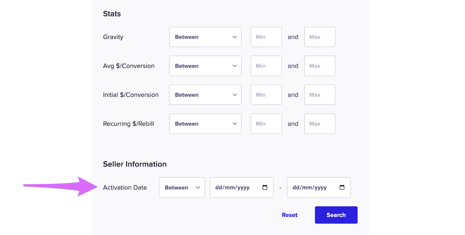 seeing the seller information in clickbank affiliate network using advanced search filters to help determine earnings per click in affiliate marketing