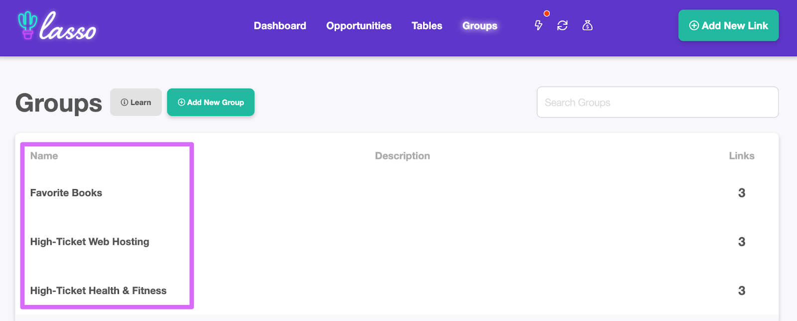 Lasso groups of affiliate links by categories across our site