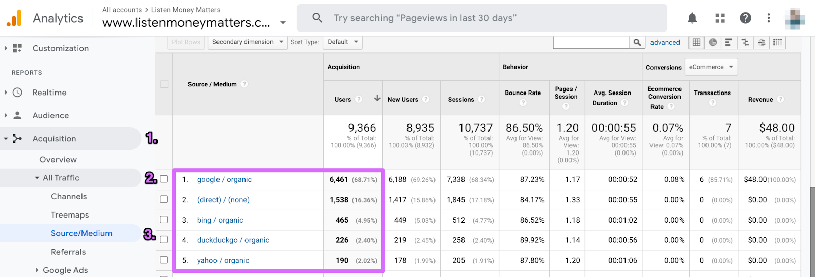seeing the traffic sources to your site in google analytics