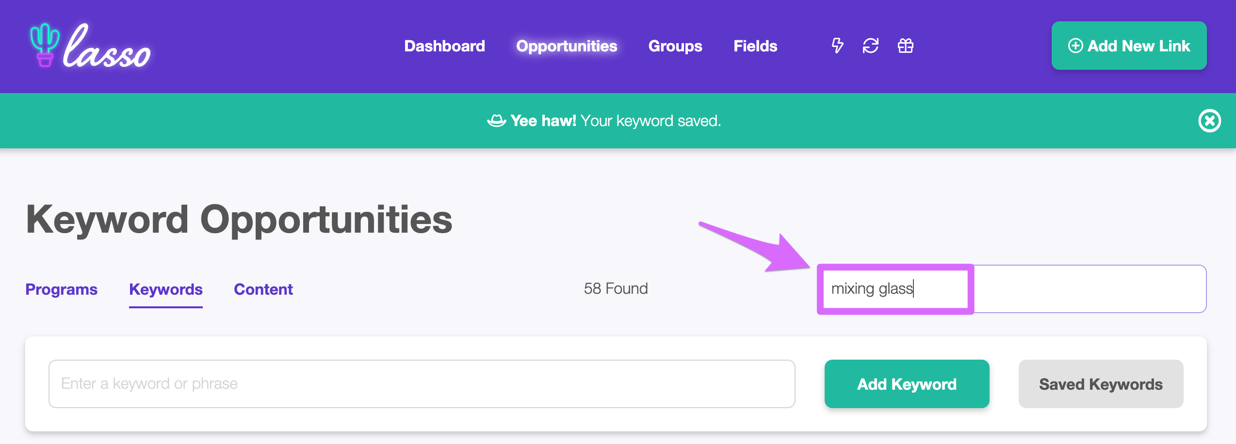 searching for a saved keyword in lasso