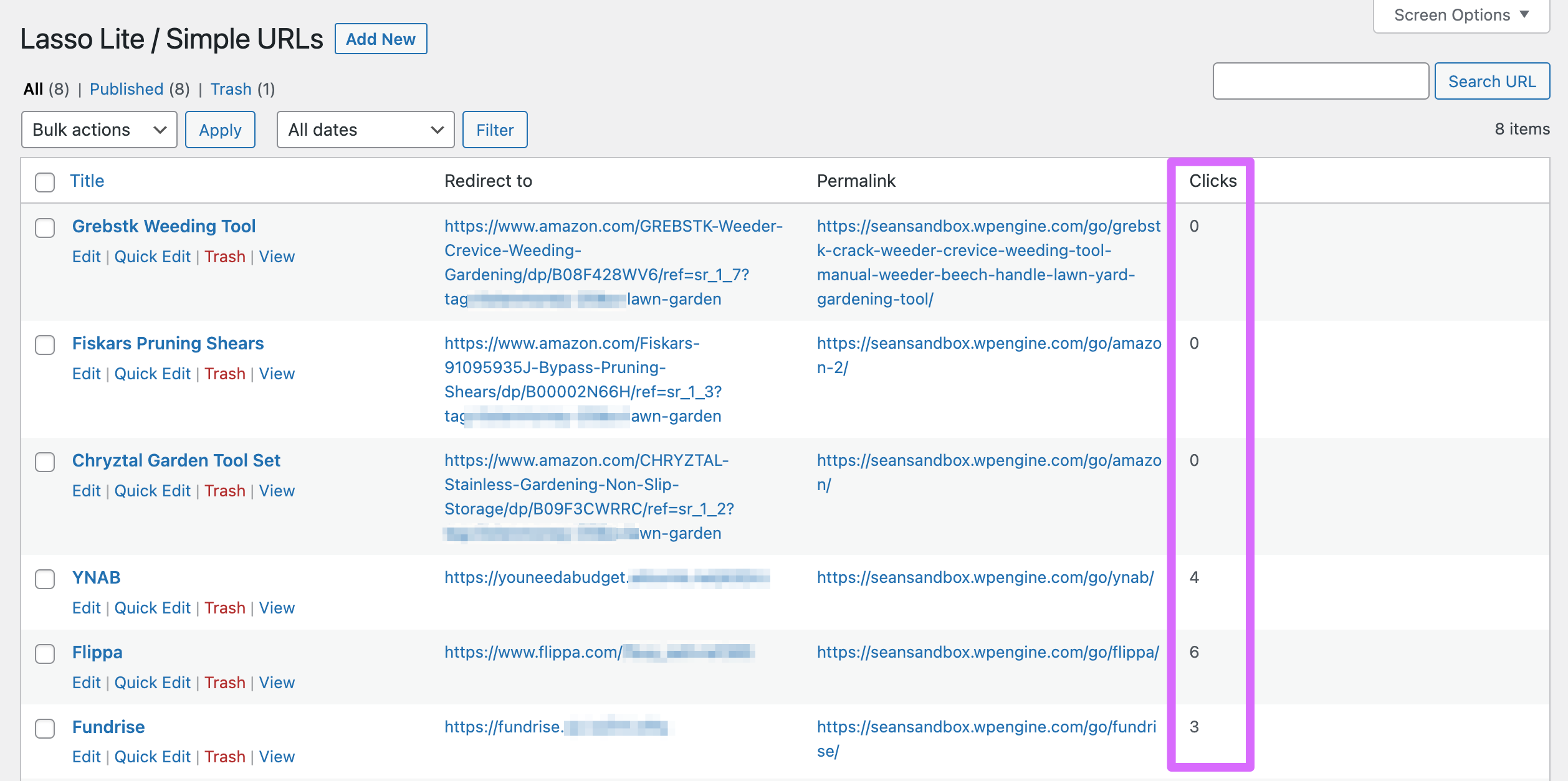 simple urls link clicks