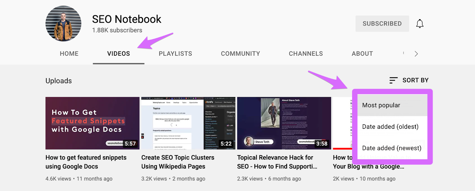 sorting your channels by most popular