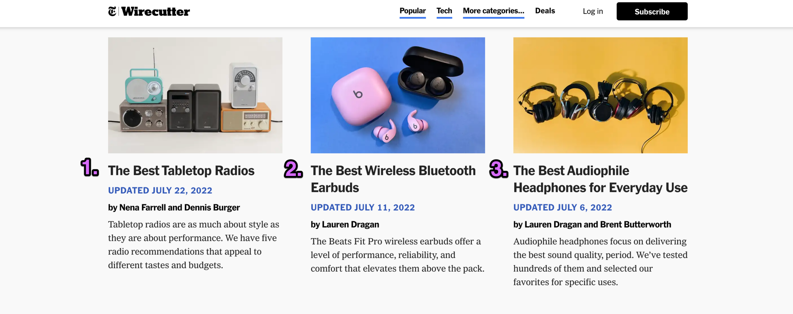 the wirecutter audio examples of affiliate marketing content types