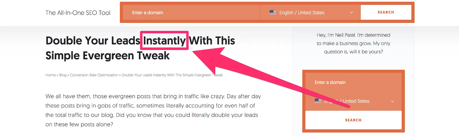 instantly used in the headline as how fast readers will double their leads