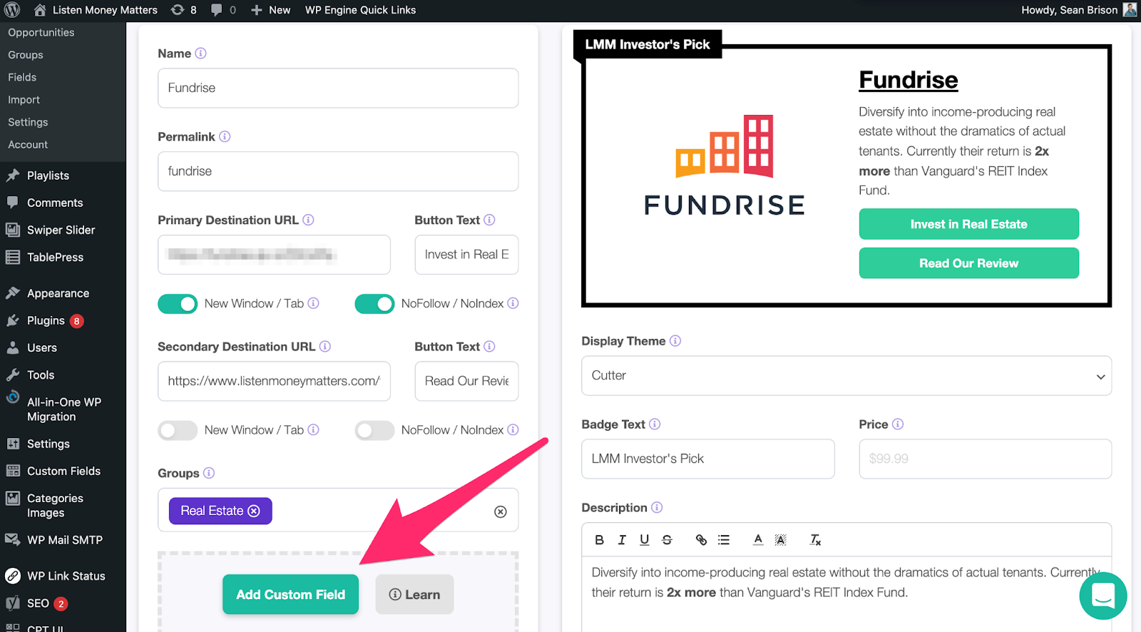 adding a custom field to your display using lasso