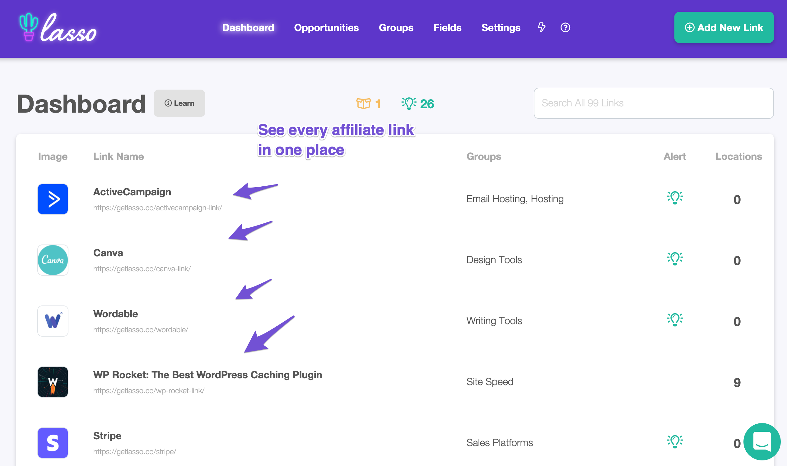 lasso dashboard with link cloaking examples