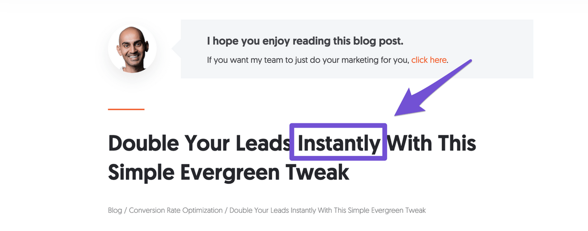 neil patel blog headline with word instantly