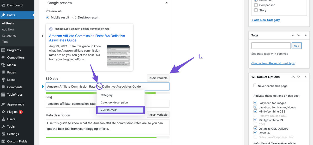 adding the current year variable to yoast in wordpress