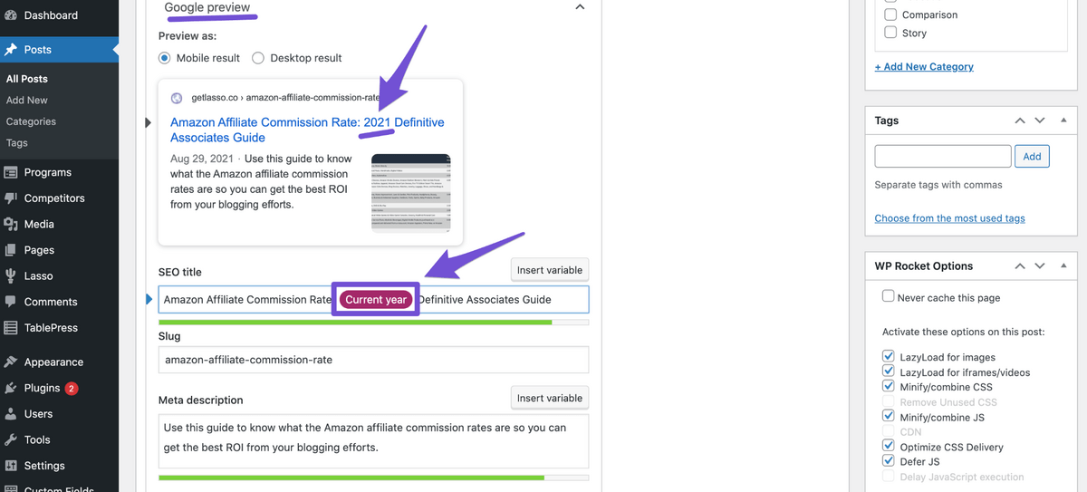 yoast displaying current variable in title tag