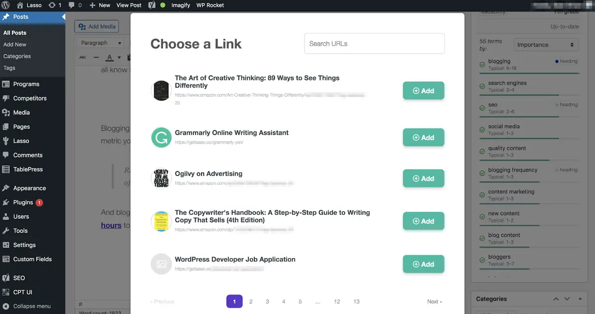 choosing a link inside wordpress text editor