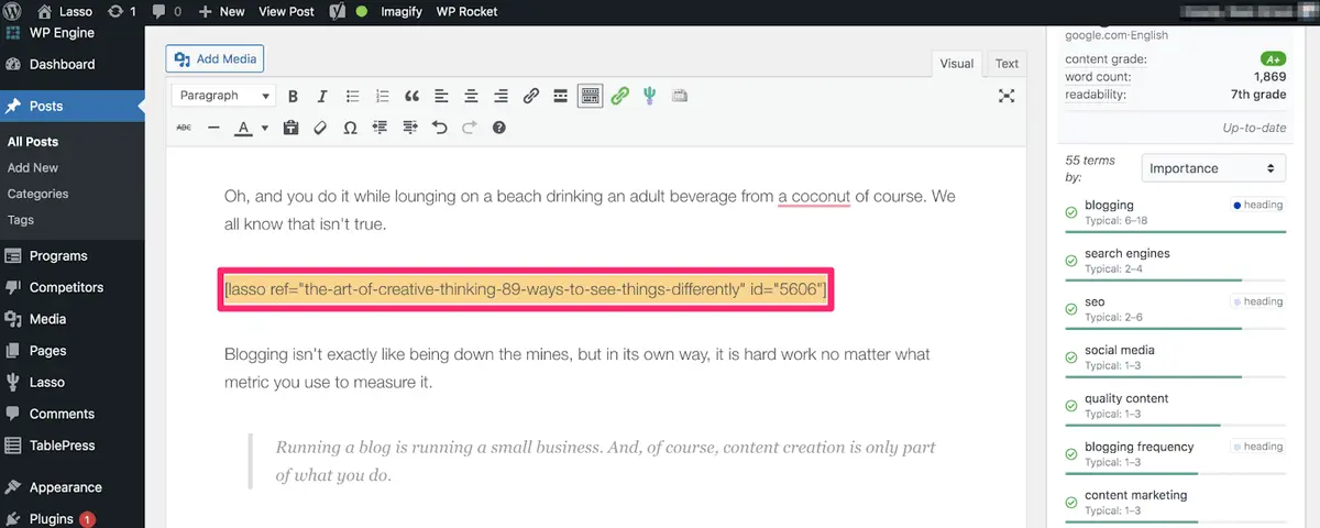 shortcode added to your post inside wordpress