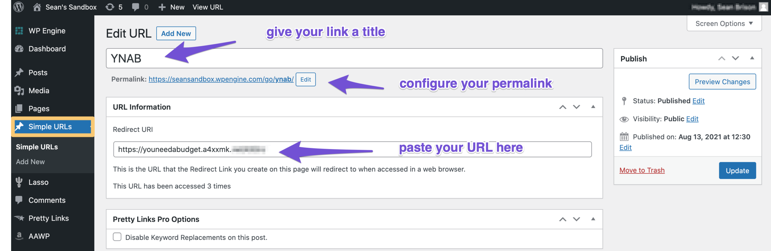 simple urls add new url