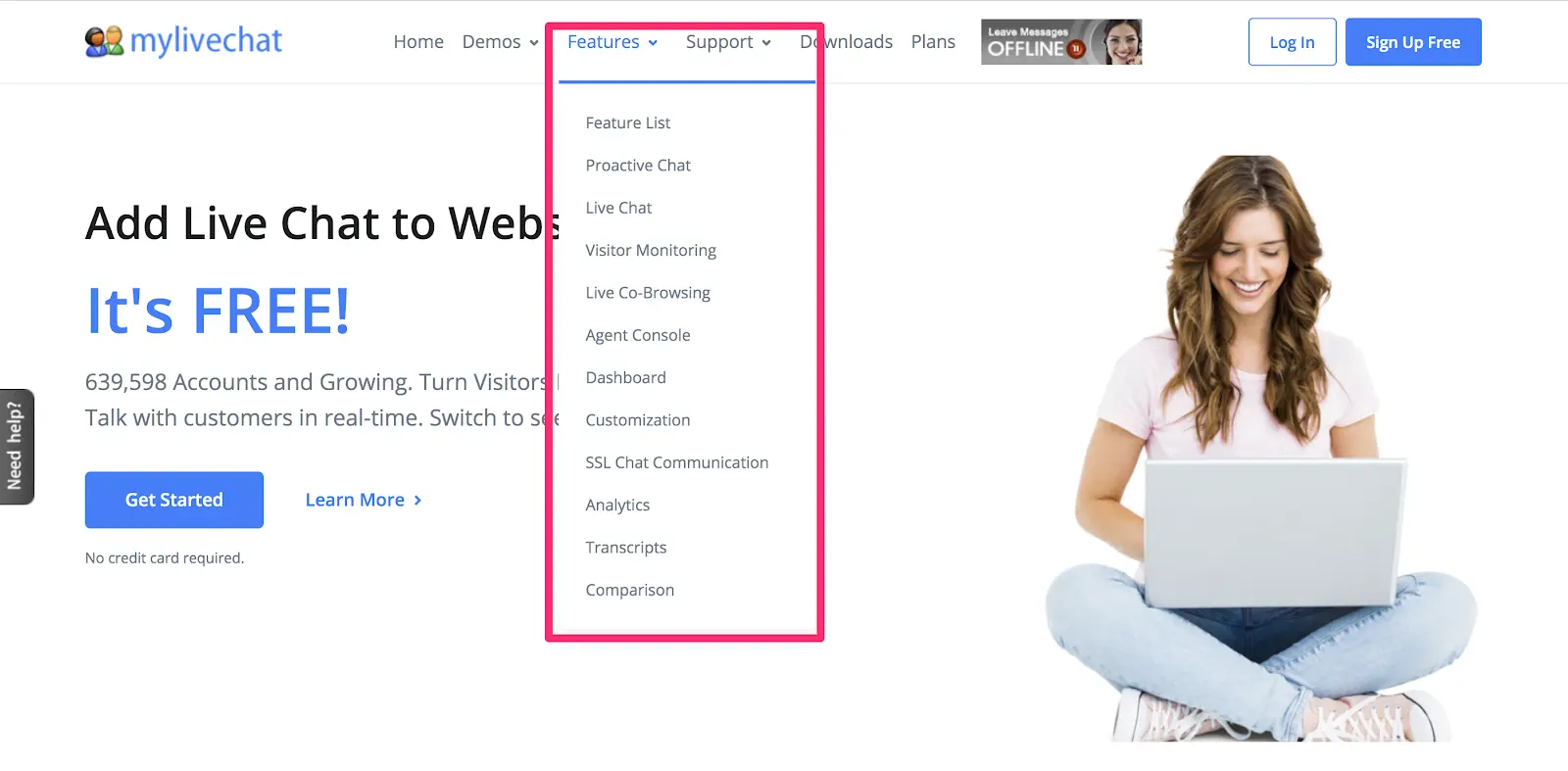 list of every product feature in the header
