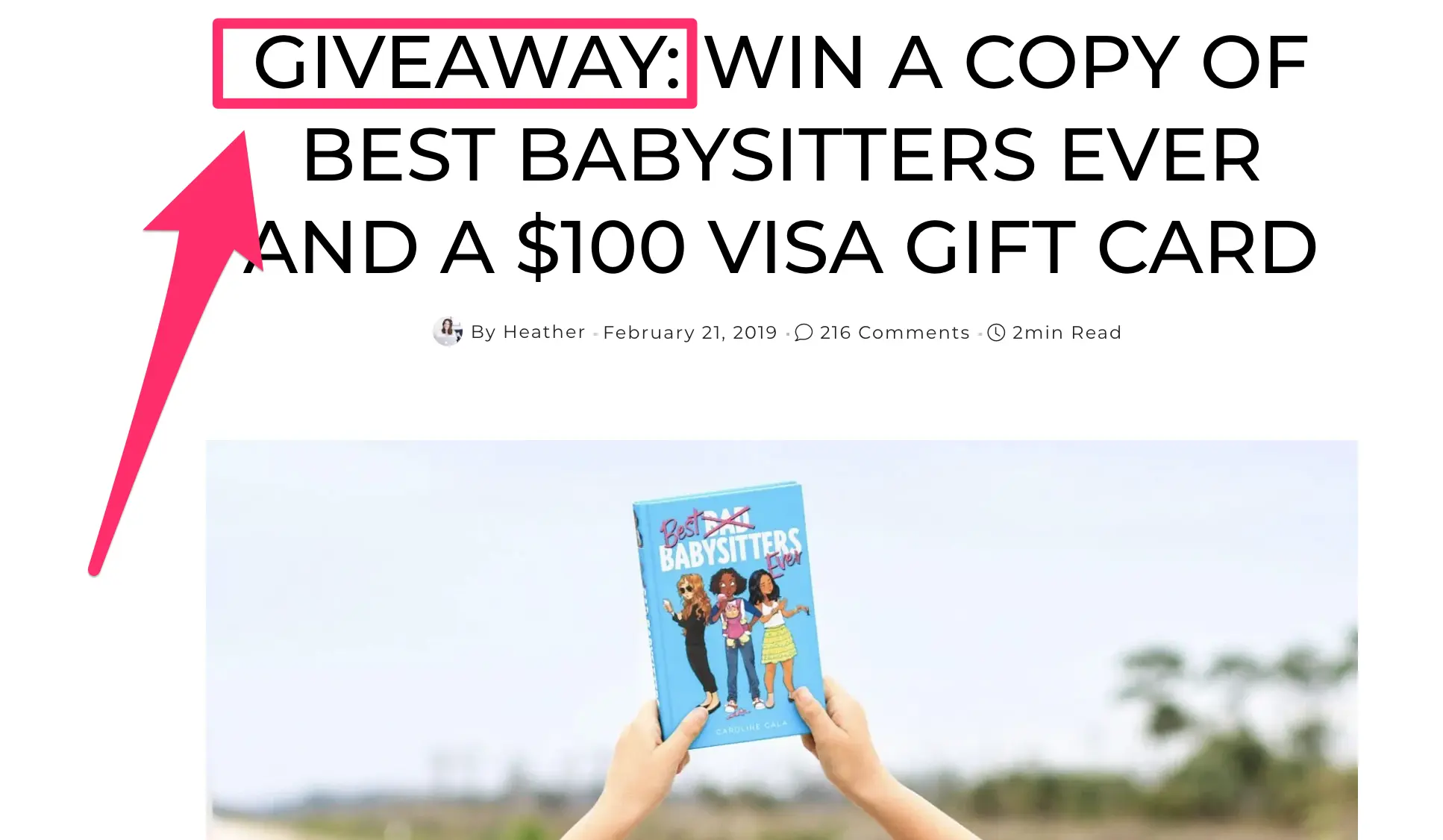 giveaway example of free book and 100 dollar gift card of two hands holding up the book