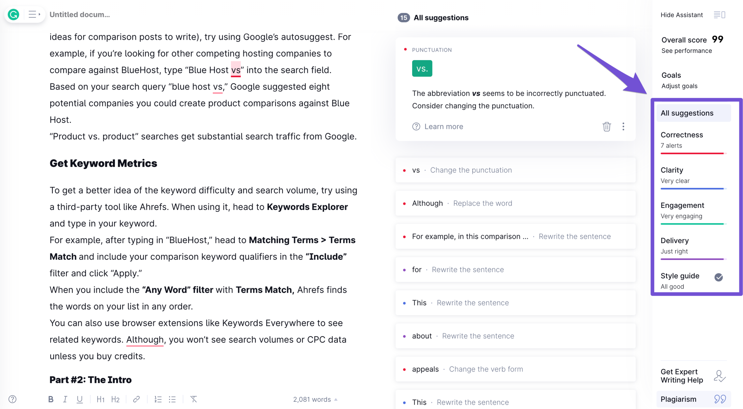 grammarly suggestions