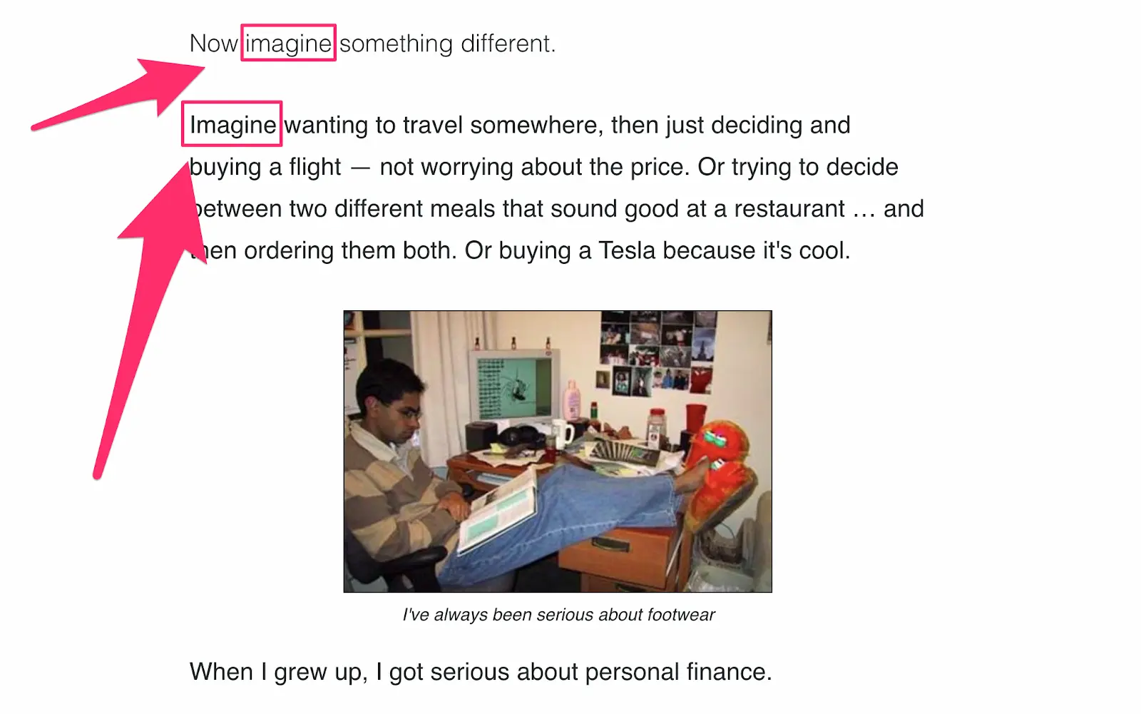 ramit using the word imagine multiple times in his sales copy
