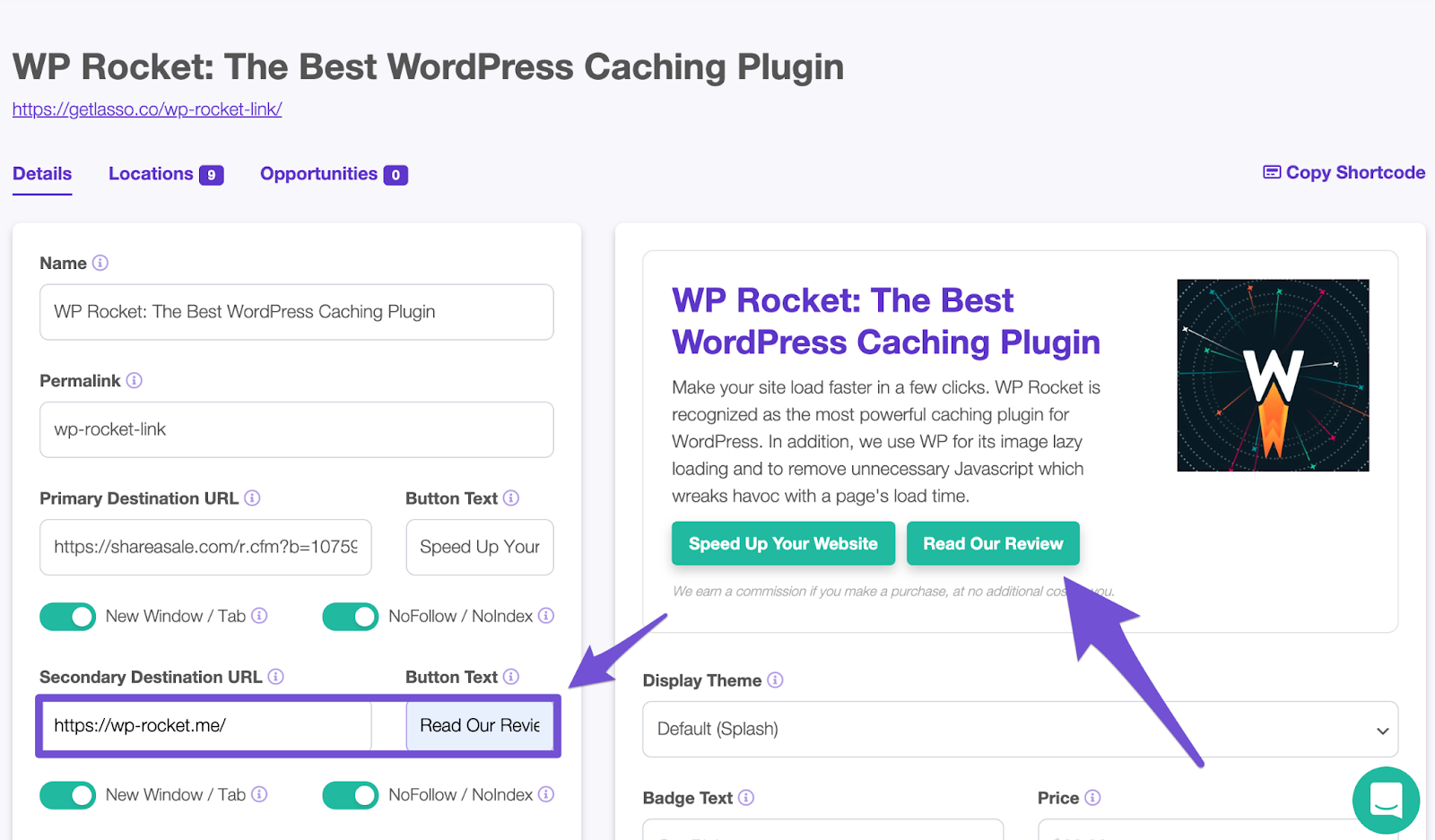 where to add secondary url and cta button text in lasso for this call to action example