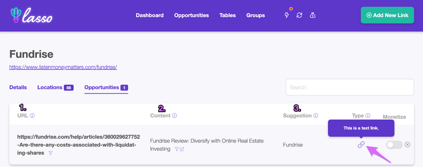 hovering over icons tells what type of link it is