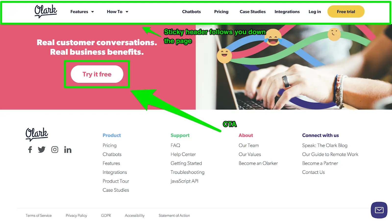 including a free trial in your website footer