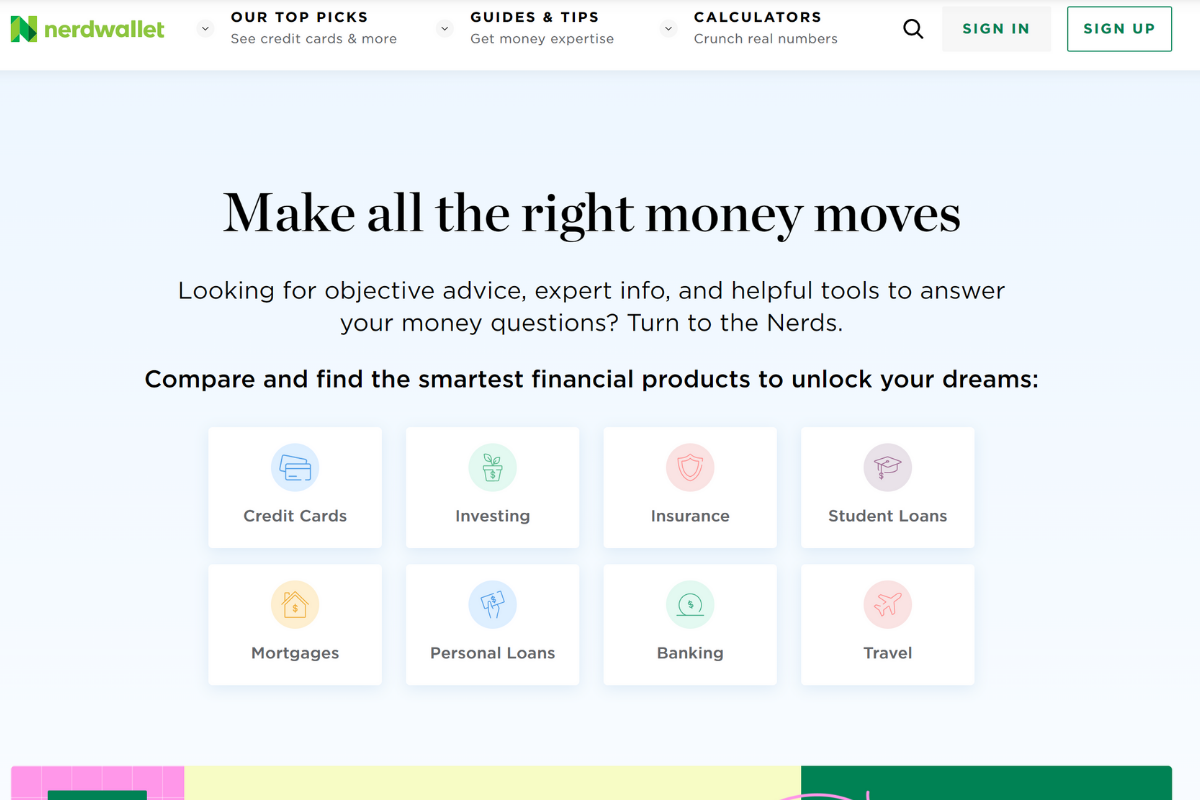 NerdWallet Affiliate Website Example Homepage