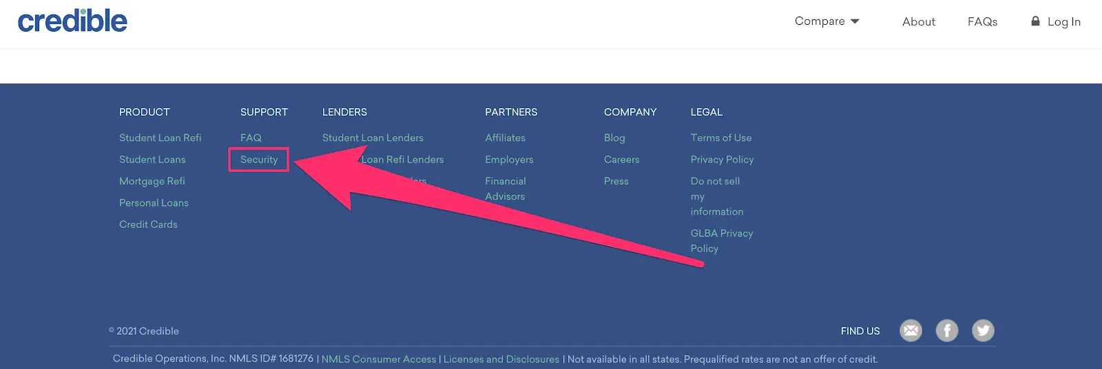link to a security page in the website footer