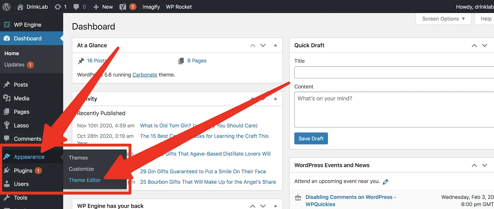 wordpress appearance
