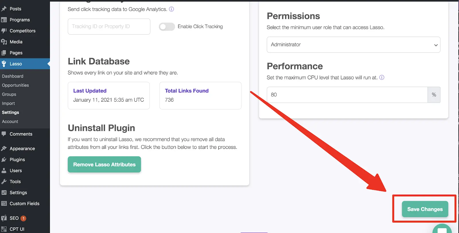 saving changes in lasso 