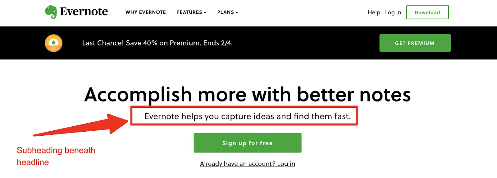 highlighting the subheading and how it displays beneath the headline
