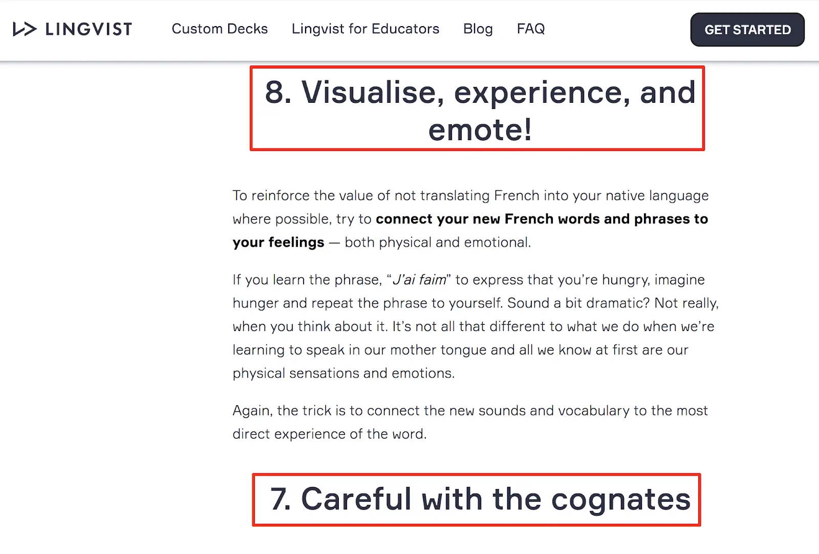 tips as subheads for a french learning blog post