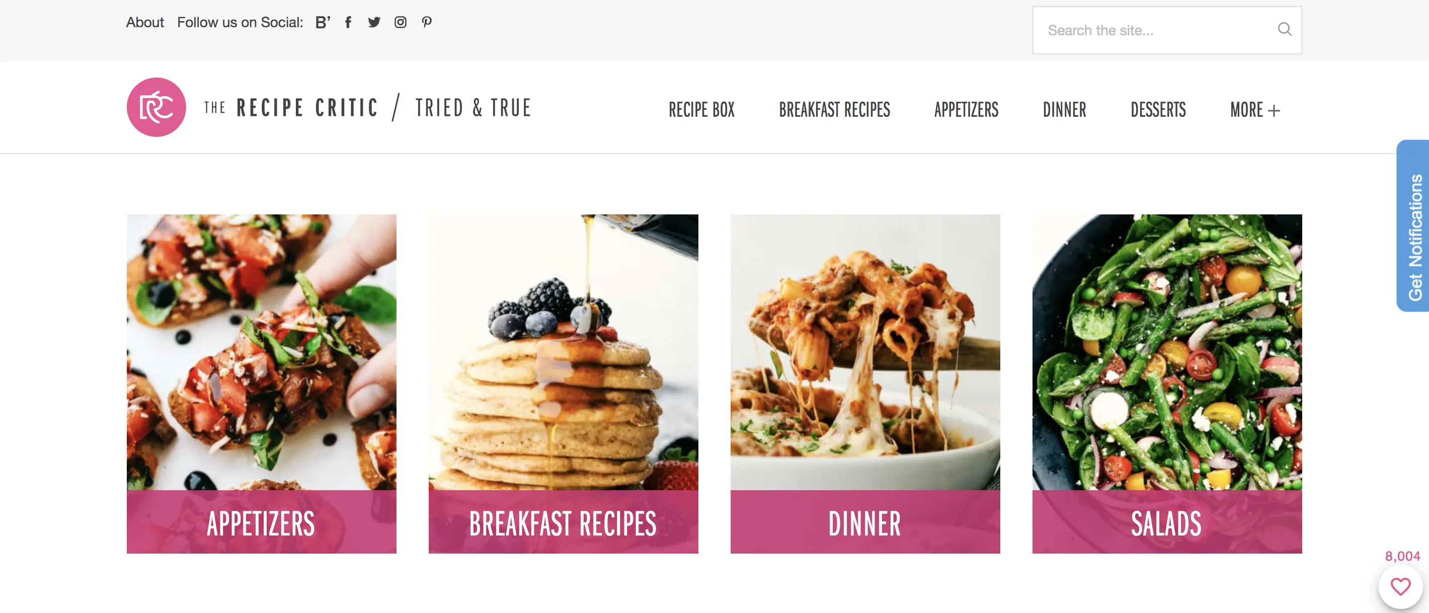 the recipe critic website homepage
