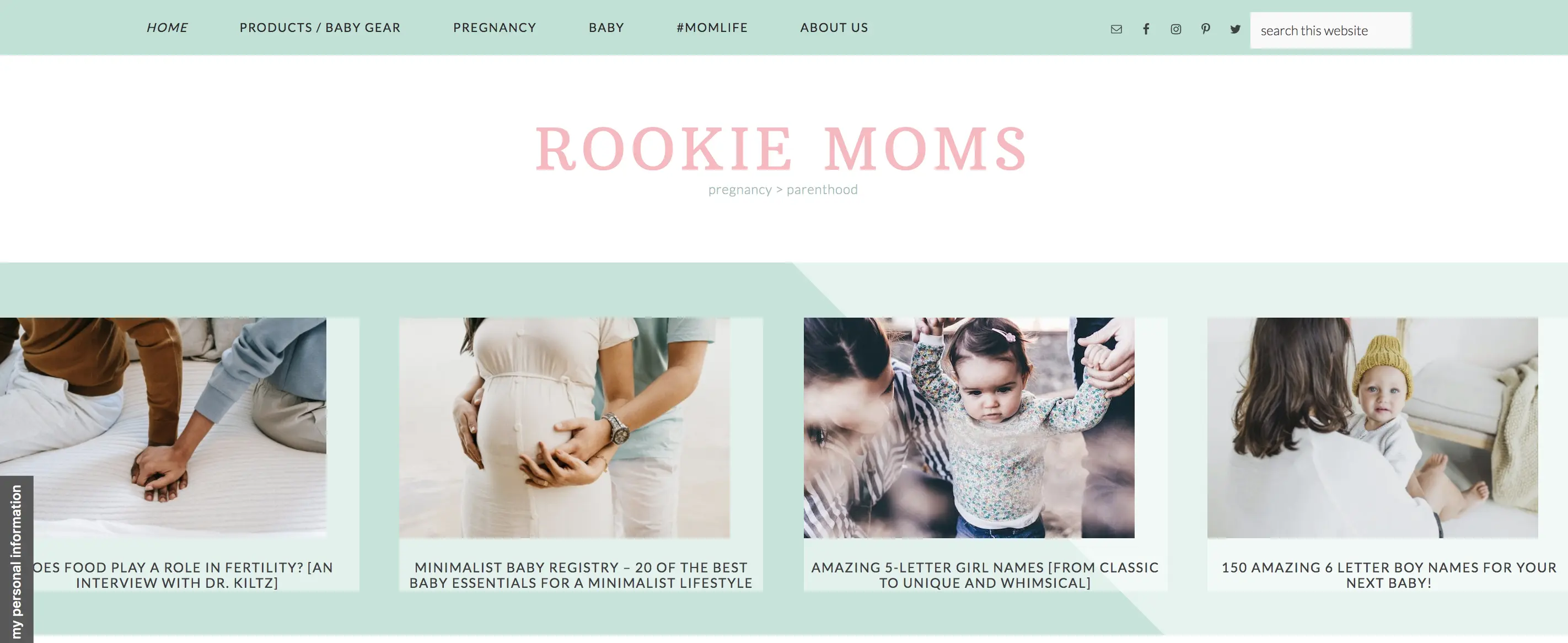 rookie moms website homepage