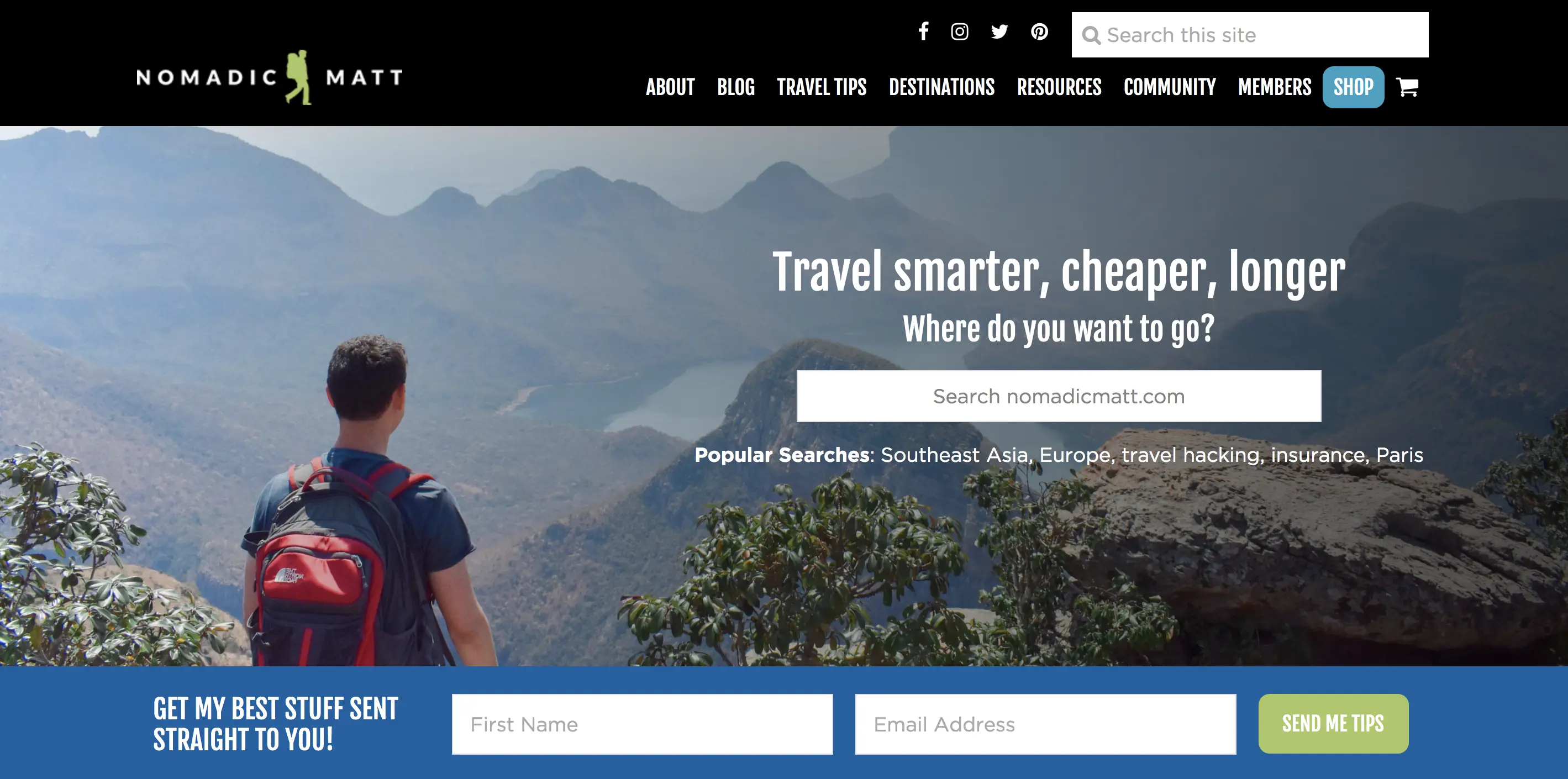 travel blog nomadic matt website homepage