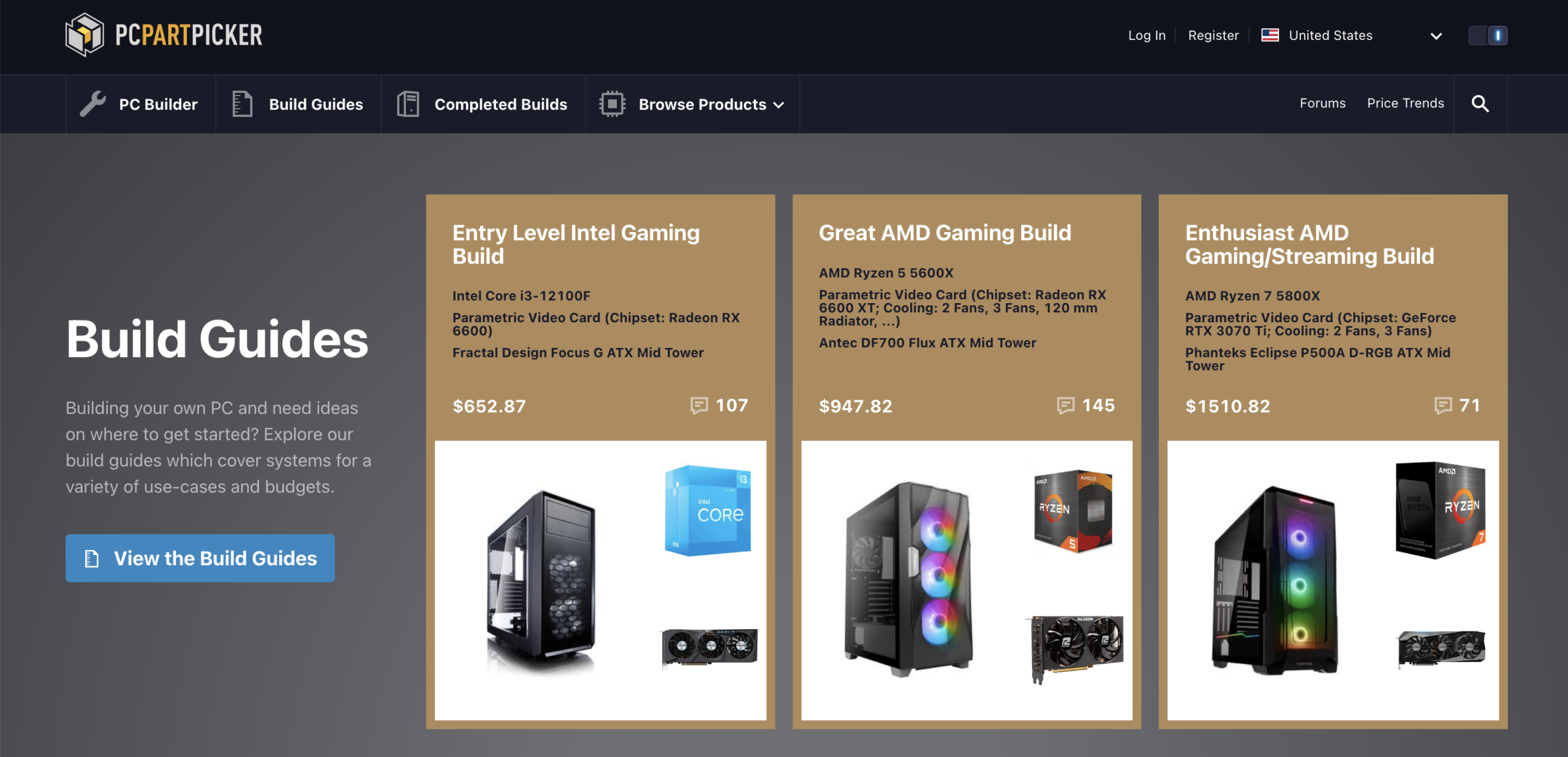 pc part picker home page